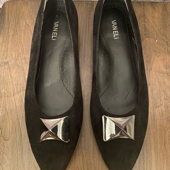 Vaneli Black Suede Loafers with Silver Placket - Picture 2 of 5